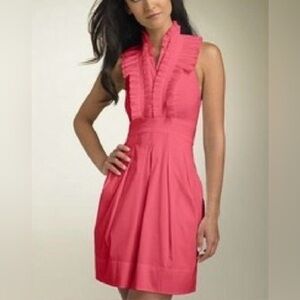 BCBGMaxAzria Coral Pink Ruffle V-Neck Dress